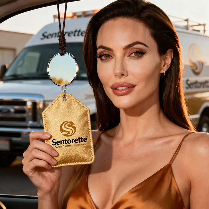 Car air freshener as corporate olfactory communication, positive memory for clients after deliveries and transport